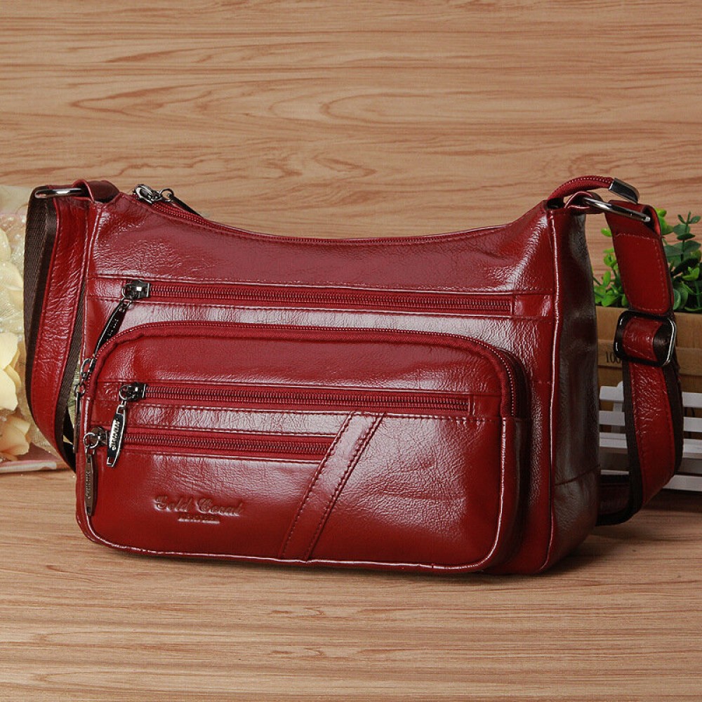 Women Elegant Genuine Leather Multi-pockets Shoulder Bags Crossbody Bags