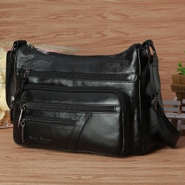 Women Elegant Genuine Leather Multi-pockets Shoulder Bags Crossbody Bags