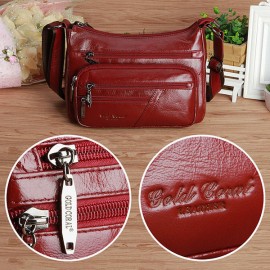 Women Elegant Genuine Leather Multi-pockets Shoulder Bags Crossbody Bags