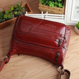 Women Elegant Genuine Leather Multi-pockets Shoulder Bags Crossbody Bags
