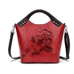 Women Embossing Vintage Handbag PU Leather Solid Casual Crossbody Bag