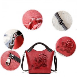 Women Embossing Vintage Handbag PU Leather Solid Casual Crossbody Bag