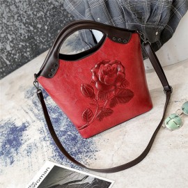 Women Embossing Vintage Handbag PU Leather Solid Casual Crossbody Bag