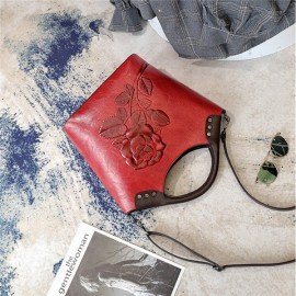 Women Embossing Vintage Handbag PU Leather Solid Casual Crossbody Bag