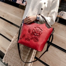 Women Embossing Vintage Handbag PU Leather Solid Casual Crossbody Bag