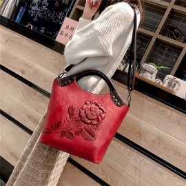 Women Embossing Vintage Handbag PU Leather Solid Casual Crossbody Bag