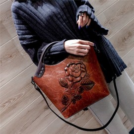 Women Embossing Vintage Handbag PU Leather Solid Casual Crossbody Bag