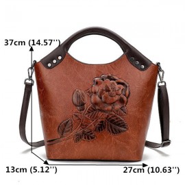 Women Embossing Vintage Handbag PU Leather Solid Casual Crossbody Bag