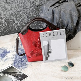 Women Embossing Vintage Handbag PU Leather Solid Casual Crossbody Bag