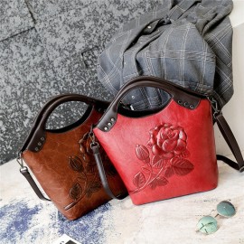 Women Embossing Vintage Handbag PU Leather Solid Casual Crossbody Bag