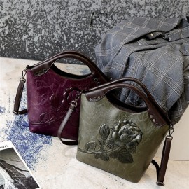 Women Embossing Vintage Handbag PU Leather Solid Casual Crossbody Bag