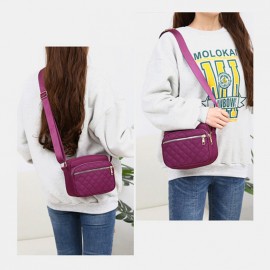 Women Embroidered Line Ladies Shoulder Bag Oxford Wearable Multi-pocket Crossbody Bag