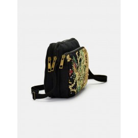 Women Ethnic Embroidered Canvas Peacock Crossbody Bag Shoulder Bag