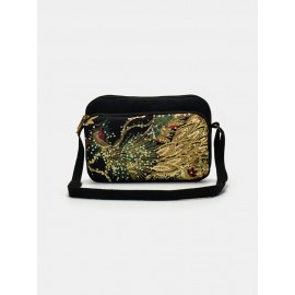 Women Ethnic Embroidered Canvas Peacock Crossbody Bag Shoulder Bag