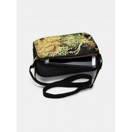 Women Ethnic Embroidered Canvas Peacock Crossbody Bag Shoulder Bag