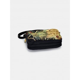Women Ethnic Embroidered Canvas Peacock Crossbody Bag Shoulder Bag