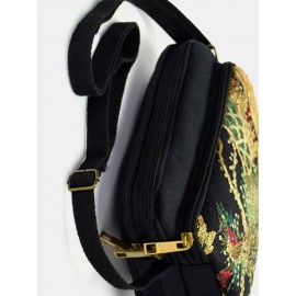 Women Ethnic Embroidered Canvas Peacock Crossbody Bag Shoulder Bag