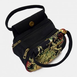 Women Ethnic Embroidered Sequined Canvas Peacock Handbag