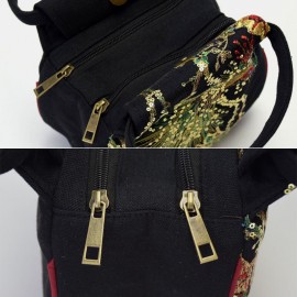 Women Ethnic Embroidered Sequined Canvas Peacock Handbag