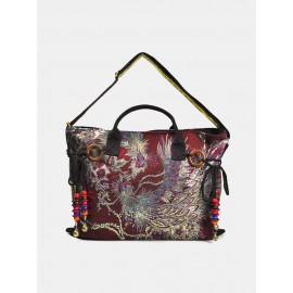 Women Ethnic Peacock Embroidery Tassel Handbag Tote