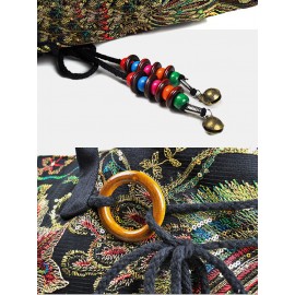 Women Ethnic Peacock Embroidery Tassel Handbag Tote