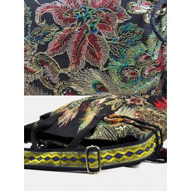 Women Ethnic Peacock Embroidery Tassel Handbag Tote