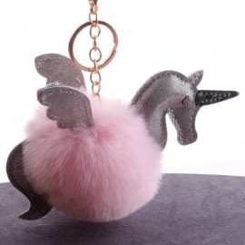 Women Faux Fur Unicorn Bag Charm Cute Key Chain