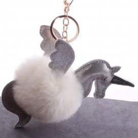 Women Faux Fur Unicorn Bag Charm Cute Key Chain