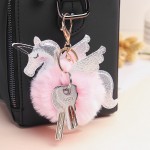 Women Faux Fur Unicorn Bag Charm Cute Key Chain
