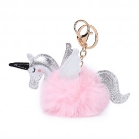 Women Faux Fur Unicorn Bag Charm Cute Key Chain