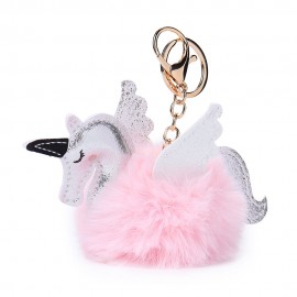 Women Faux Fur Unicorn Bag Charm Cute Key Chain