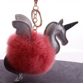 Women Faux Fur Unicorn Bag Charm Cute Key Chain