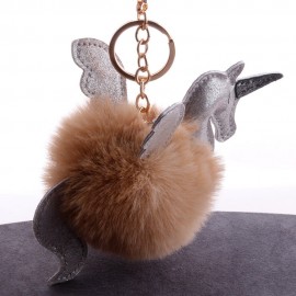 Women Faux Fur Unicorn Bag Charm Cute Key Chain