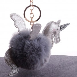 Women Faux Fur Unicorn Bag Charm Cute Key Chain