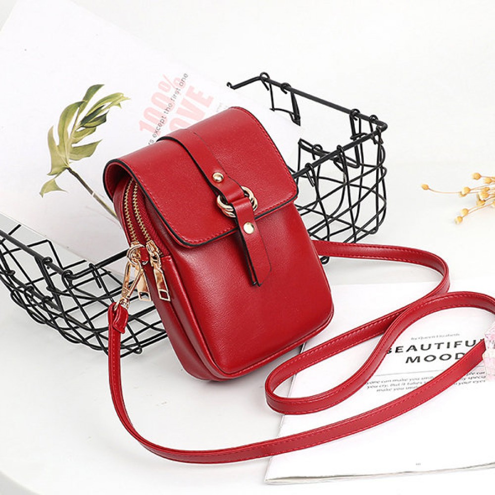 Women Faux Leather Mini Phone Bags Double Layer Crossbody Bags
