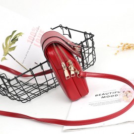 Women Faux Leather Mini Phone Bags Double Layer Crossbody Bags