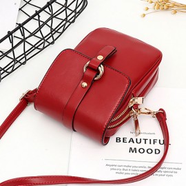 Women Faux Leather Mini Phone Bags Double Layer Crossbody Bags