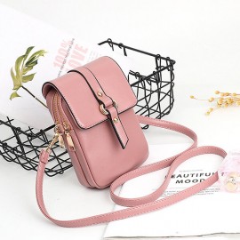 Women Faux Leather Mini Phone Bags Double Layer Crossbody Bags