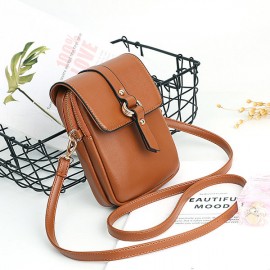 Women Faux Leather Mini Phone Bags Double Layer Crossbody Bags