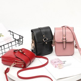 Women Faux Leather Mini Phone Bags Double Layer Crossbody Bags