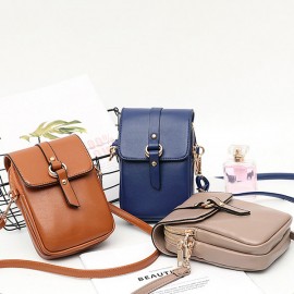 Women Faux Leather Mini Phone Bags Double Layer Crossbody Bags