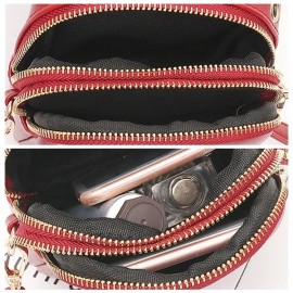 Women Faux Leather Mini Phone Bags Double Layer Crossbody Bags