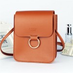 Women Faux Leather Mini Phone Purse 3 Layers Solid Casual Crossbody Bag