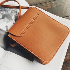 Women Faux Leather Mini Phone Purse 3 Layers Solid Casual Crossbody Bag