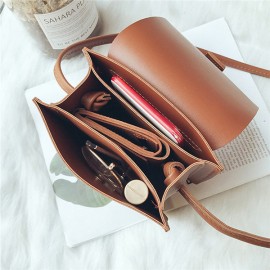 Women Faux Leather Mini Phone Purse 3 Layers Solid Casual Crossbody Bag
