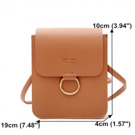 Women Faux Leather Mini Phone Purse 3 Layers Solid Casual Crossbody Bag