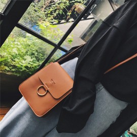 Women Faux Leather Mini Phone Purse 3 Layers Solid Casual Crossbody Bag