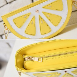 Women Faux Leather Orange Watermelon Semicircular Phone Bag Chain Shoulder Bag