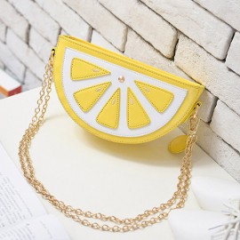 Women Faux Leather Orange Watermelon Semicircular Phone Bag Chain Shoulder Bag