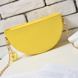 Women Faux Leather Orange Watermelon Semicircular Phone Bag Chain Shoulder Bag